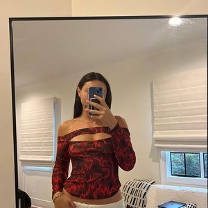 Open edit red graphic long sleeve